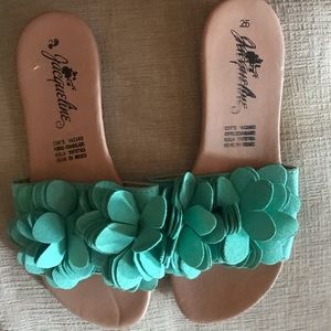 teal flat sandals